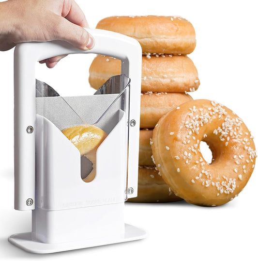 Cheer Collection Guillotine Style Bagel Slicer with Safety Shield - Sharp Serrated Stainless Steel Blade for Cutting Bagels - Fits Bagels up to 2" Thick and 4.5" Diameter…