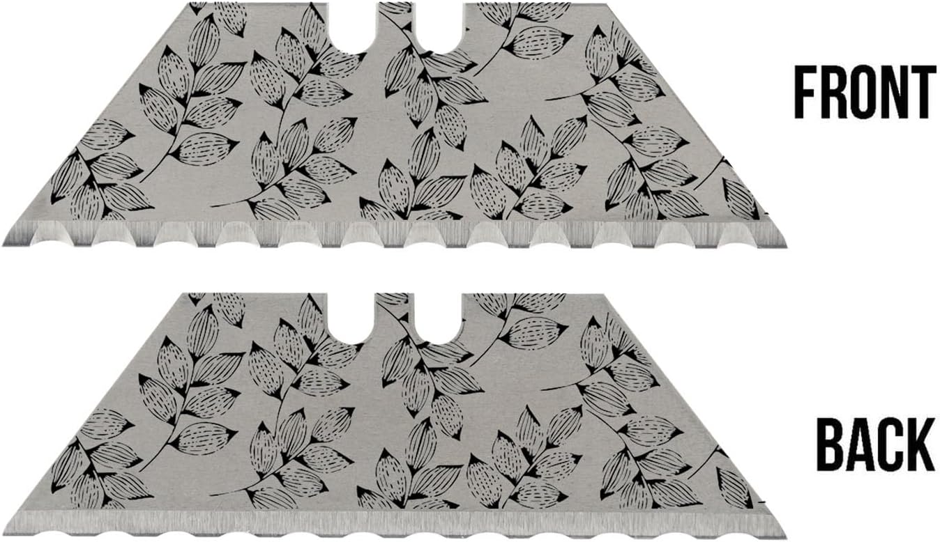 NDZ Performance Serrated Steel Blade Replacement for Utility Knife & Box Cutters, Custom Double Sided Laser Engraved Designs, Silver - Skull - 3 Pack