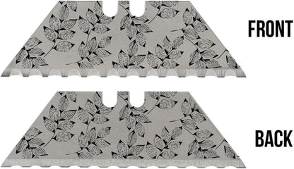 NDZ Performance Serrated Steel Blade Replacement for Utility Knife & Box Cutters, Custom Double Sided Laser Engraved Designs, Silver - Skull - 3 Pack