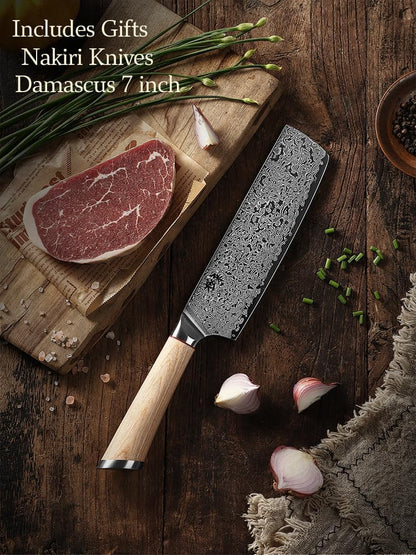 DONGSUN 8 Inch Damascus Chef Knife with North American Black Walnut Sheath, 67-Layer VG10 Forged Steel Japanese Gyuto, Professional Durable Sharpness