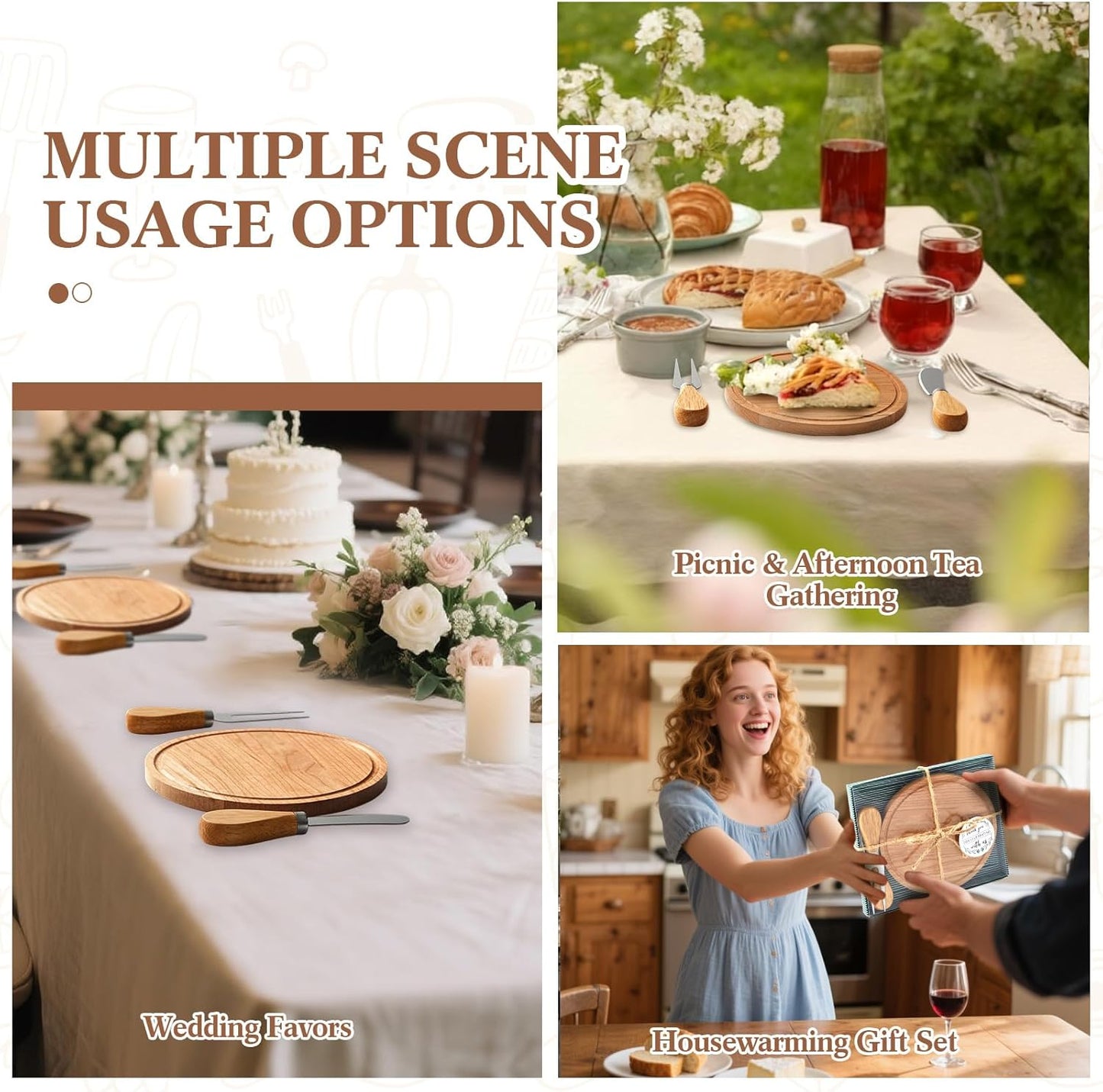 Maxcheck 18 Sets Baby Shower Bridal Game Prizes for Winners Round Cheese Board Set Wood Mini Charcuterie Board with Knives and Forks Thank You Card with Gift Box for Guests Wedding (Bamboo)