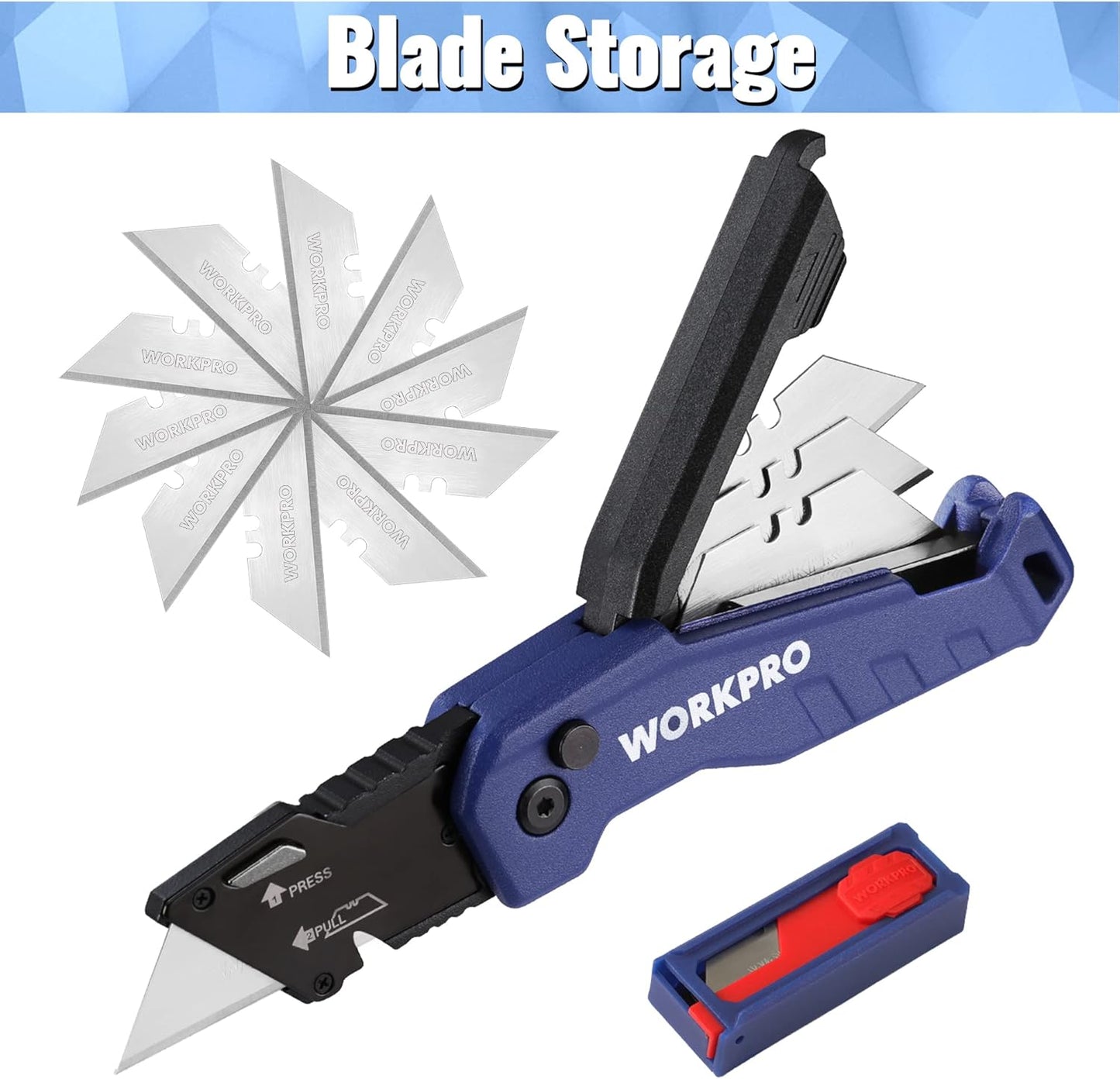 WORKPRO Utility Knife, 2-piece, Folding Box Cutter and Retractable Knife, Light Weight Aluminum Body with Quick- Change Stainless Blade Holder, Extra 20 SK5 Blades Included
