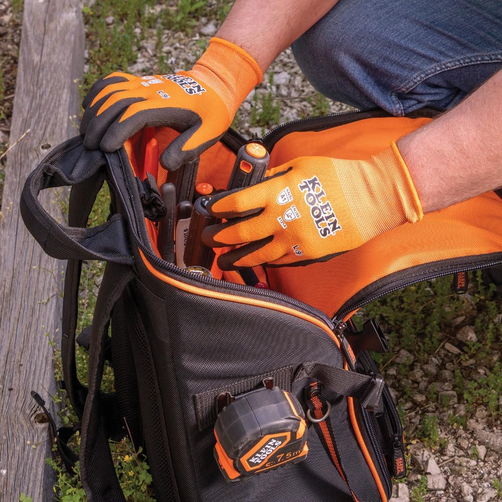 Klein Tools 60581 Work Gloves, Knit Dipped Cut Resistant ANSI A1 Nitrile Coated Gloves, Nylon-Spandex, Touchscreen Capable, Large, 2-Pair