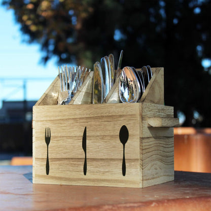 Ikee Design Wooden Utensil Caddy with Handles, Silverware Caddy, Silverware Holder for Countertop,Party,Camping and Kitchen, Organizer, Picnic Cutlery Holders, Black Color