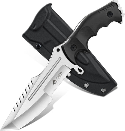 Freelander Fixed Blade Knife with Sheath, Full Tang D2 Steel Survival Knife, Camping Bushcraft Knives with Ergonomic Handle, Outdoor Knives for Men