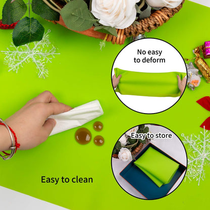 Extra Large Dark Green Countertop Mat - Silicone Table Kitchen Desk Mat - Non-Slip & Heat Resistant - Dinner Placemat Pastry Dough Rolling Mat - Colors A