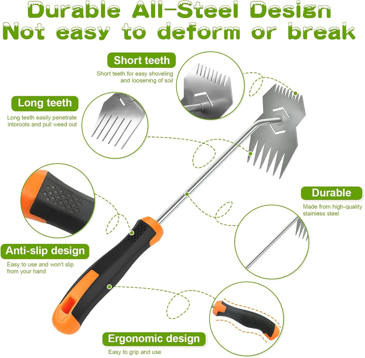 Weeder Tool,2026 Portable Weeding Tool,Stainless Steel Garden weed pulling tool,Adopt Anti slip Rubber handle,conforms to ergonomic curves,Suitable For Vegetable Cultivation And Horticulture on Farms