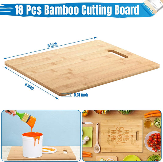 Vesici 18 Pack Bamboo/wood Cutting Board with Handles Bulk Plain Blanks Laser Engraving Chopping Board for Customized Engraving Gifts Crafts for Valentines Mother Women Gifts(Bamboo,12''x8'')