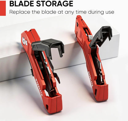 STEELITE Utility Knife Set 2PCS, Box Cutter Heavy Duty Metal, Quick Open Botton Lock Razor Knife for Cartons, Rapes, Leather and Cardboard, Blades Storage Design with 16 Extra Blade, Red