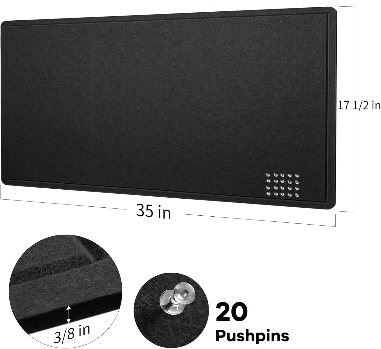 Lightomorrow Bulletin Board, 36 x 24 inches Felt Board - Decorative Pin Board, Cork Board Alternative for Wall, 3' x 2' Foldable Self-Adhesive Vision Board Prayer Board with 20 Pushpins - Black