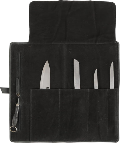 Leather Knife Roll Bag for Chefs – 17.5” x 17.5” Professional Chef Knife Storage Organizer, Portable Culinary Knife Case, Travel Knife Roll for Kitchen, BBQ & Catering