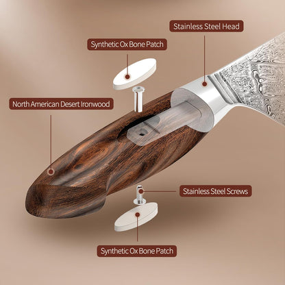XINZUO 8.3 Inch,110 Layers Damascus Steel Chef Knife Cleaver, Professional Hand Forged Kitchen Cooking Knife,Full Tang,Sharp Slicing Knife Gyuto Knife-North America Desert lron Wood Handle
