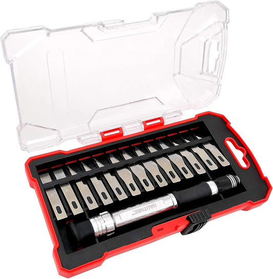 HAUTMEC Exacto Knife Set, Xacto Knife with 13 Exacto Knife Blades SK5 Craft Knife and Hobby Knife for Crafts, Arts, Modeling, Scrapbooking, Includes 1 Handle and Storage Case HT0109