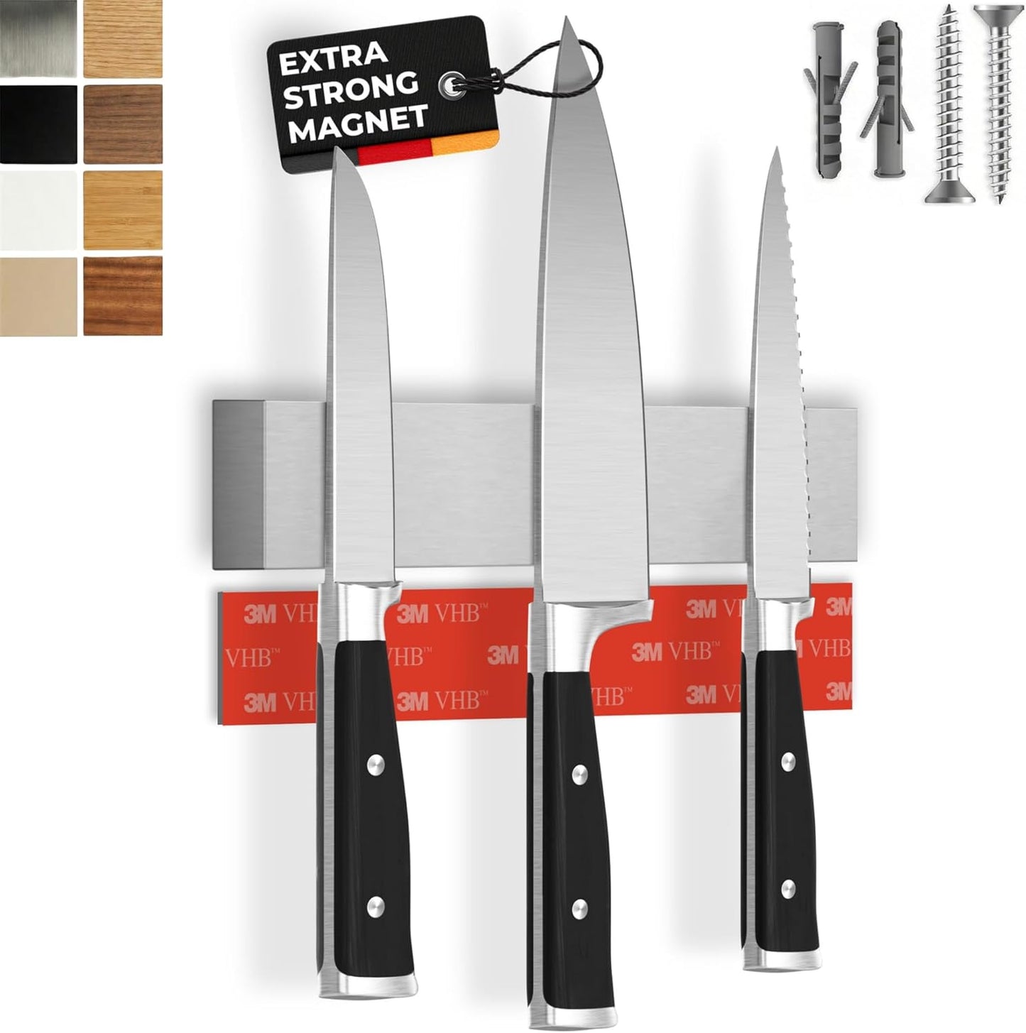 CUCINO Magnetic Knife Holder for Wall 16" - No Drilling incl. Self Adhesive Tape - Extra strong Magnet - Awarded Strip - Made of Stainless Steel
