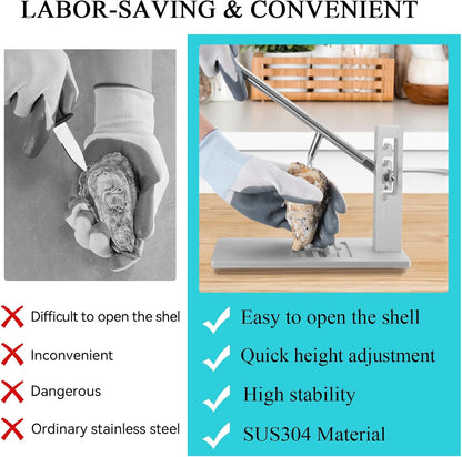 Oyster Shucker Machine Adjustable Oyster Shucker Tool Oyster Clam Opener Machine Including Knifes, Glove and G-Clip, Seafood Tools Set for Hotel Family Barbecue Buffet