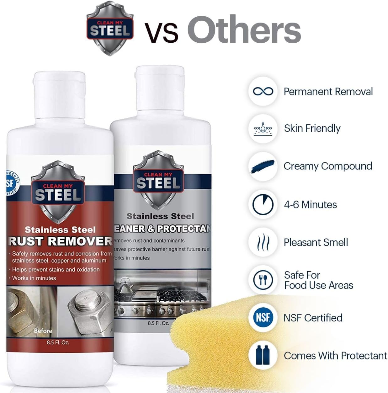 CLEAN MY STEEL Stainless Steel Rust Stain Remover Eraser Cleaner for Fridge, Outdoor BBQ Grill, from Metal Sink and Appliances, NSF Certified, Food Area Safe, 4 oz