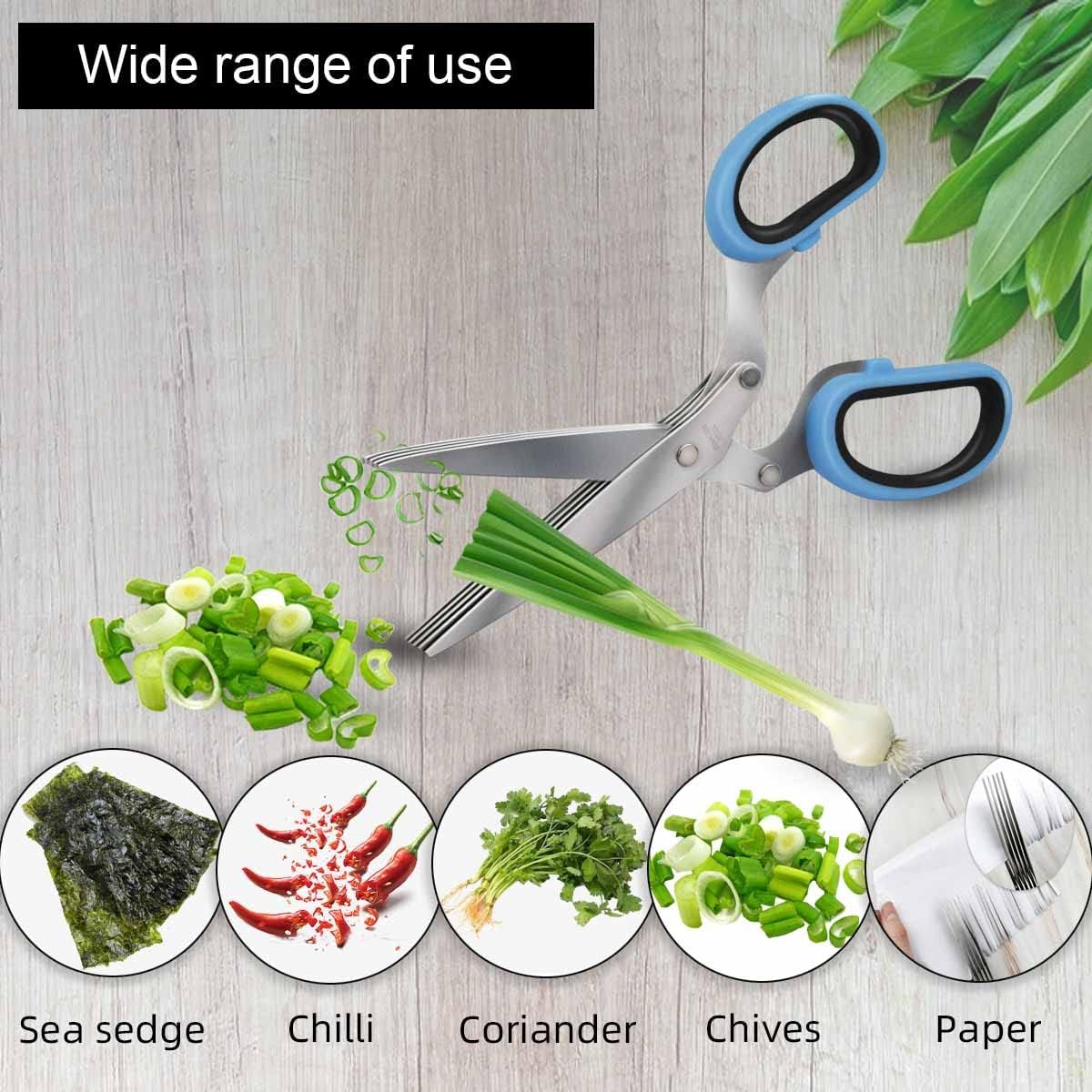 5 Blade Herb Scissors Kitchen Herb Shears Cutter Multipurpose Cutting Shear with 5 Stainless Steel Blades & Safety Cover & Cleaning Comb Salad Sizzors Cilantro Chive Parsley Onion Scissors (Black Red)
