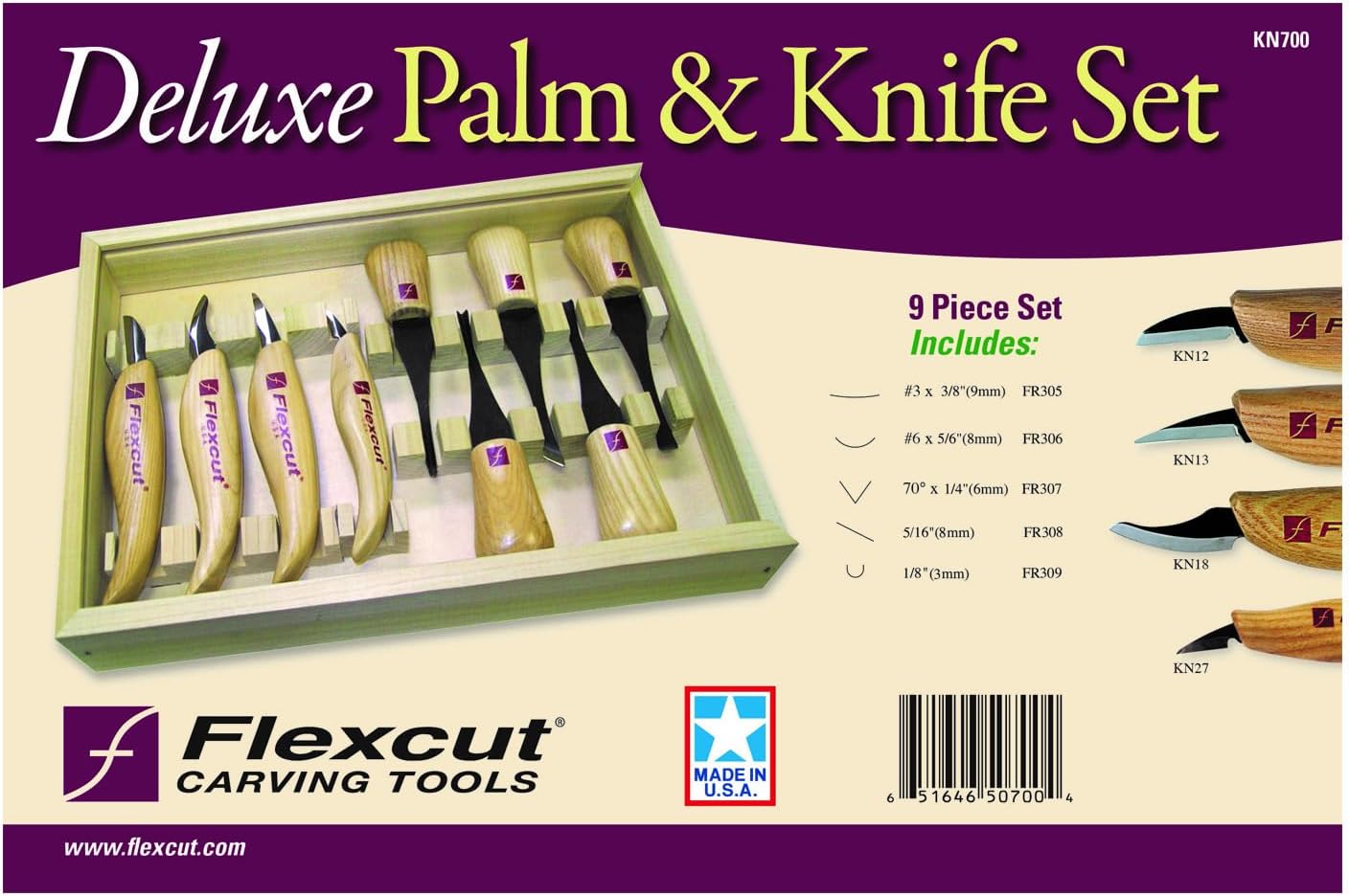 Flexcut Wood Carving Knives | Starter Set of 3 Woodcarving Knives | 1095 High Carbon Steel Blades | Ergonomic Ash Wood Handles for Beginners and Hobbyists | KN500 | Made in the U.S.A