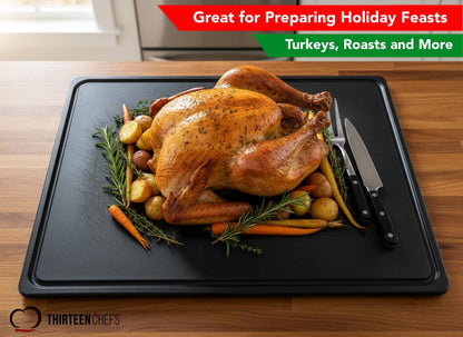 Commercial Grade Plastic Cutting Board with Juice Groove - 18 x 12 Inch for Carving Meat, Grilling, BBQ - 1/2" Thick White HDPE Poly for Food Service