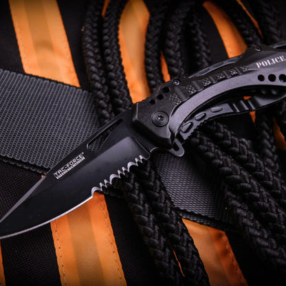 Tac-Force Folding Pocket Knife, 3.25-inch Serrated Blade, Orange Aluminum Handle, 7.75-inch Overall Length TF-705EM