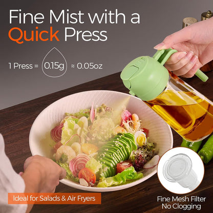 YARRAMATE 16oz/470ml Glass Olive Oil Sprayer for Cooking with Stickers, 2 in 1 Oil Dispenser for Kitchen Gadgets, Food Grade Premium Spray Bottle for Salad, Frying, BBQ (Creamy White)