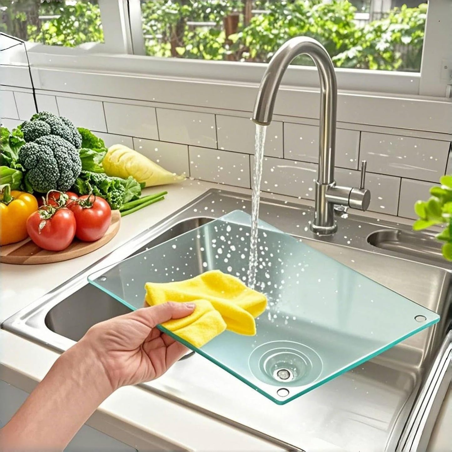 LANGBOHOS Tempered Glass Cutting Boards for Kitchen,Clear Cutting Board for Countertop,Non-slip Chopping Board,Table protection, Heat Resistant, Shatter Resistant (Clear, Set of 4)