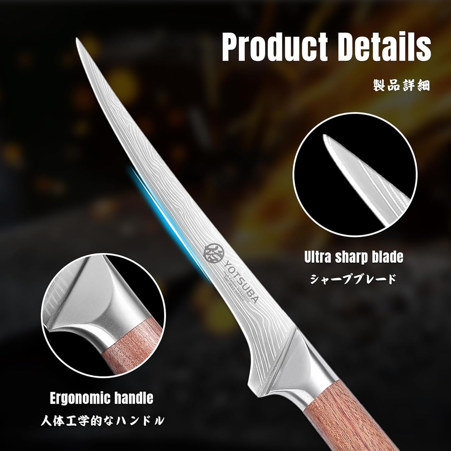YOTSUBA Steak Knives Set of 6, Razor-Sharp 4.5 Inch Japanese Serrated Steak Knife Set, Full Tang Forged High Carbon Steel Dinner Knives with Ergonomic Handle and Gift Box