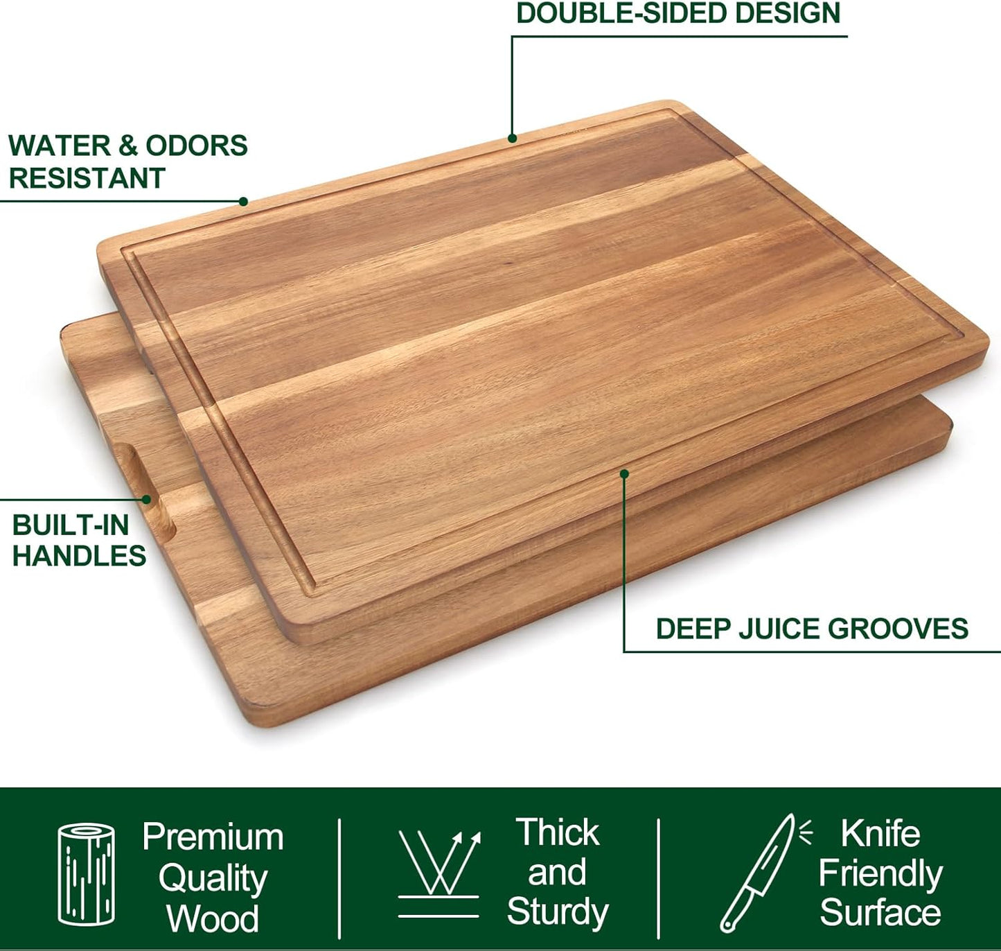 Solid Acacia Wood Cutting Boards for Kitchen Decor Wooden Charcuterie Board Meat Cheese Boards Butcher Block Pizza Bread Serving Board Hardwood Chopping Board Non Toxic Teak Small Cutting Boards
