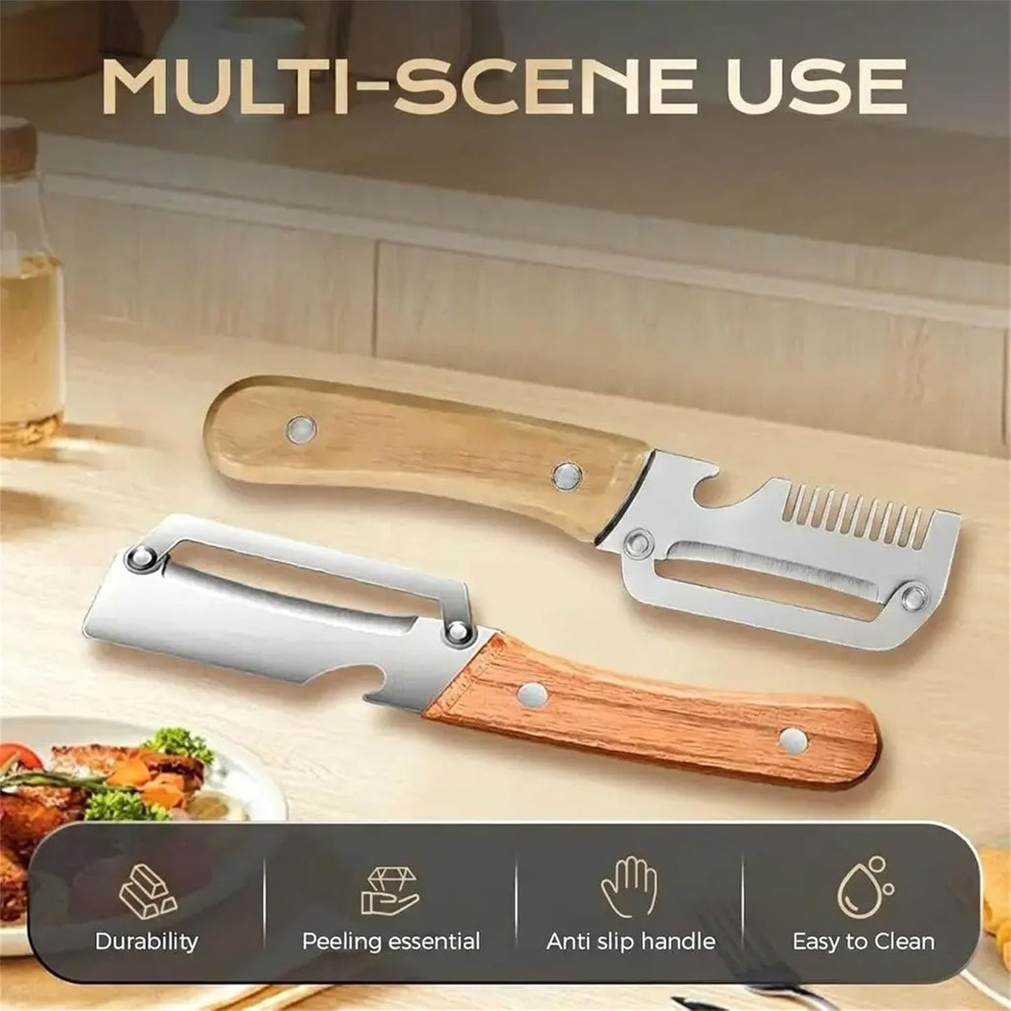 Elite Peeler, Gourmet Knives and Cutlery Set, 2-Pack Multi-functional Vegetable Peeler for Kitchen, 2.5 Mm Stainless Steel Peeler, 3-in-1 Scallion Shredder & Peeler-Stainless Steel, Multi-tool