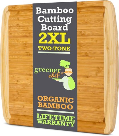 Greener Chef 30 x 20 Organic Extra Large Cutting Board with Lifetime Replacements – Wood Bamboo Chopping Board - Wooden Butcher Block Cutting Board for Carving Turkey, Grilling Brisket and BBQ