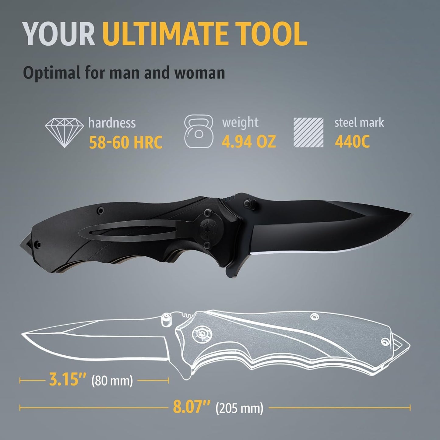 Pocket Knife for Men - Tactical Gear with Glass Breaker and Pocket Clip - Sharp Folding Knives for EDC, Outdoor Cooking, Cutting Cake - Kitchen Utensils & Gadgets - Gifts for Husband, Dad 6495 B
