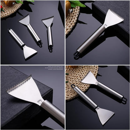 4 Pack Fish Scaler Scale Remover Stainless Steel Rake Teeth Scraping Tool Descaler Knives Scales Cleaning Descaling Scraper for Bream Salmon Fishes Seafood Market Kitchen