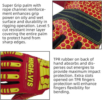 Seibertron High-Vis Series Cut Resistant Reducing Anti-Impact Mechanics Heavy Duty Safety Rescue Oil and Gas Gloves