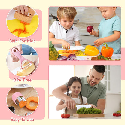 Suhctuptx Toddler Knife Set, Kids Knife Set for Real Cooking, Kid Safe Knives with Cutting Board Crinkle Cutters Montessori Kitchen Toys, Toddler Girl Gifts Age 3 4 5 6 7 8 Year Old