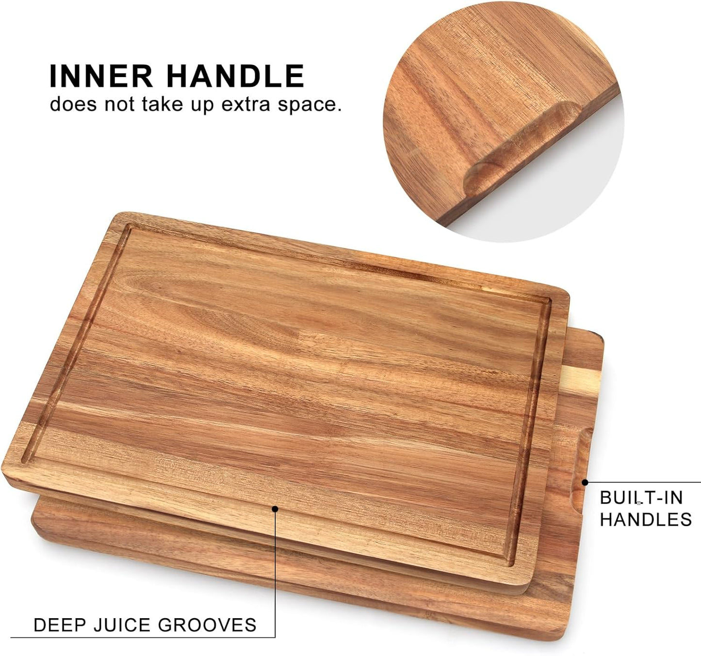 Solid Acacia Wood Cutting Boards for Kitchen Decor Wooden Charcuterie Board Meat Cheese Boards Butcher Block Pizza Bread Serving Board Hardwood Chopping Board Non Toxic Teak Small Cutting Boards