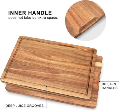 Solid Acacia Wood Cutting Boards for Kitchen Decor Wooden Charcuterie Board Meat Cheese Boards Butcher Block Pizza Bread Serving Board Hardwood Chopping Board Non Toxic Teak Small Cutting Boards