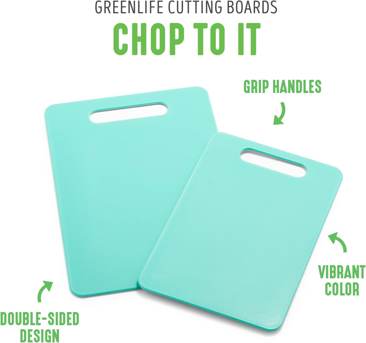 GreenLife Cutting Board Set 8x12" & 10x14", Extra Durable, Meal Prep, Non-Slip, Grip Handles, Crack Resistant, Dishwasher Safe, Reversible, Versatile Kitchen Essentials, Turquoise