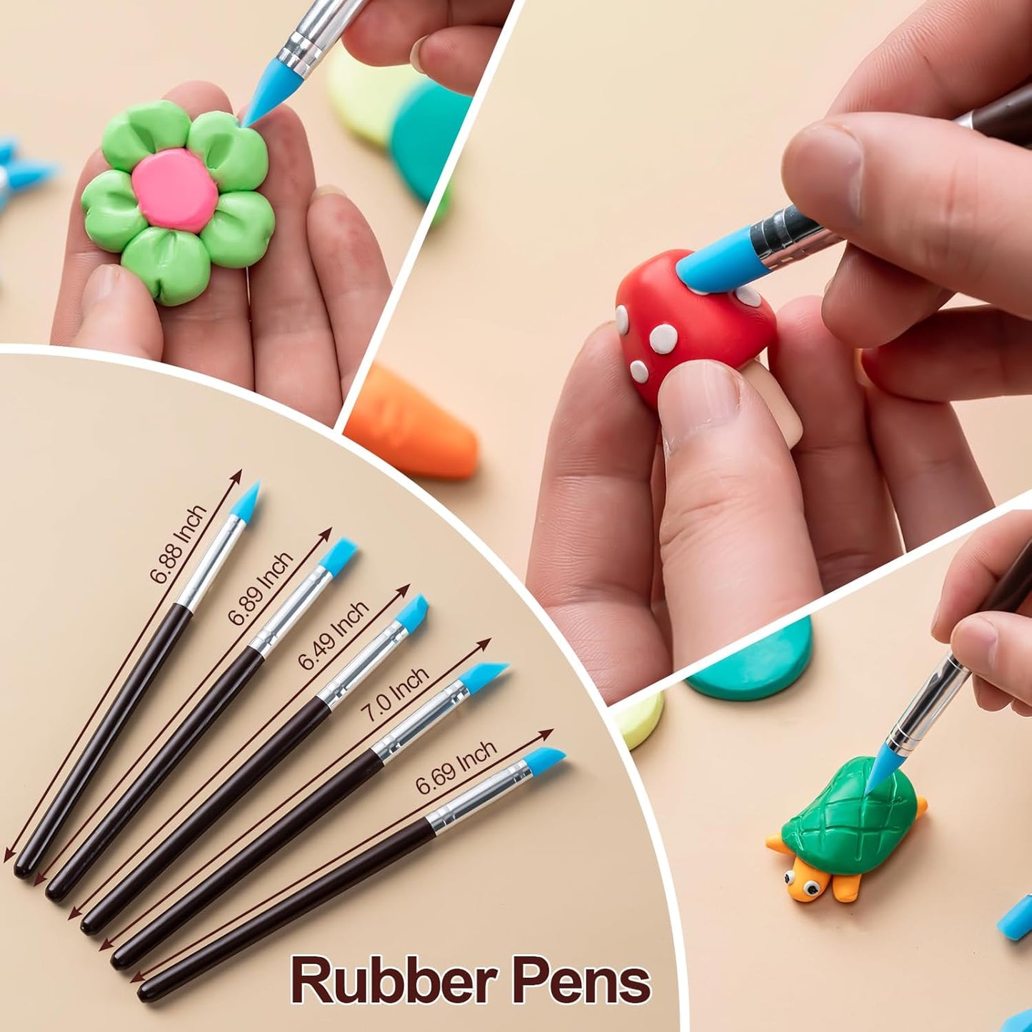 Amrules Clay Tools Kit, 12 PCS Polymer Clay Cutter Tools, Rectangle Shape Acrylic Press Board and Roller Pin Supplies Suitable for Shaping, Carving, Pottery Craft and DIY Projects