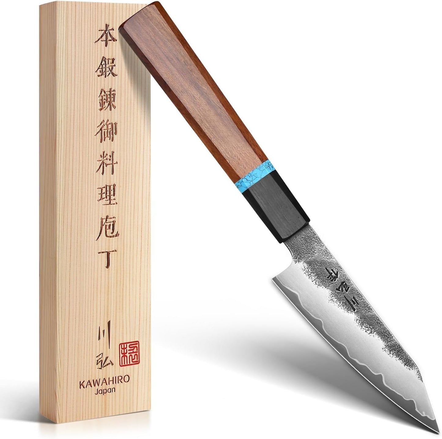 KAWAHIRO Paring Knife, 3.9" Razor-Sharp Fruit Knife with Japanese VG10 Steel Core, Hand Forged Small Kitchen Knife for Effortless Precision Control, Peeling, Trimming & Detail Work, Gift Box