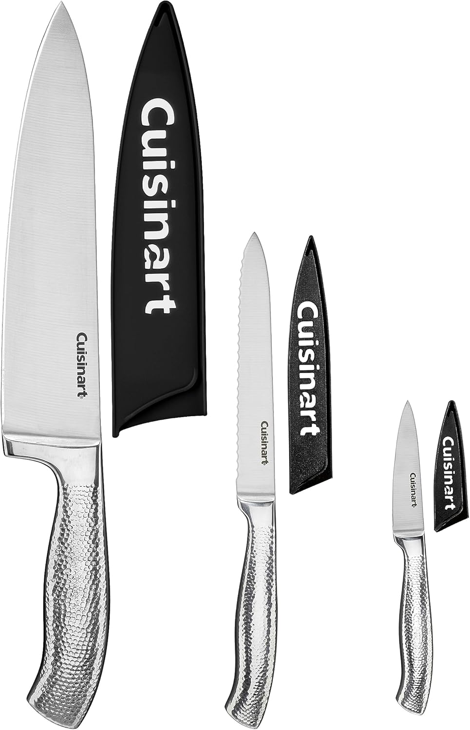 Cuisinart Classic Forged Knife Set – High-Carbon Hammered Stainless Steel Blades, Sheath Guards, Ultra Sharp Edge, Extra-Wide Bolster for Stability (4-Piece Set: 7" Santoku, 5" Santoku)
