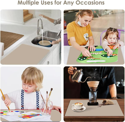 Extra Large Dark Green Countertop Mat - Silicone Table Kitchen Desk Mat - Non-Slip & Heat Resistant - Dinner Placemat Pastry Dough Rolling Mat - Colors A