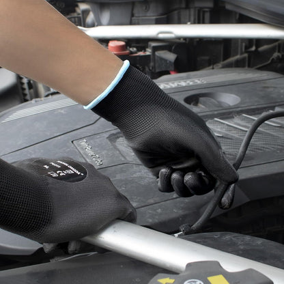 Kebada W1 Work Gloves for Men and Women, PU Coated Safety Gloves with Grip, Touchscreen, Ideal for Warehouse Package Handling, Construction, Gardening, 12 Pairs Gray Large