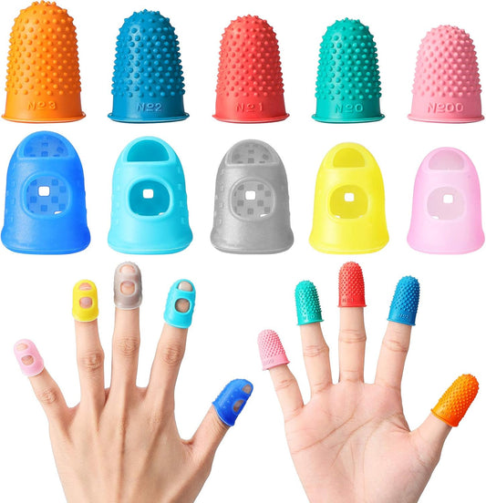 Zonon 20 Pieces Rubber Thimble Protector Hand Sewing Finger Tips Guard 5 Sizes Finger Pads Grips for Quilting Knitting Hot Glue Sorting Embroidery Paperwork Carving Handwork(Blue)