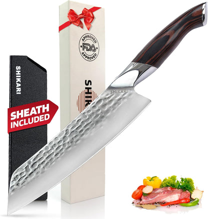 SHIKARI Santoku Knife 7 Inch – VG10 Super Sharp Vegetable Knife – Ergonomic Full Tang Chopping Knife with Pakkawood Handle – Japanese-Style Santoku Sharp Knives for Kitchen