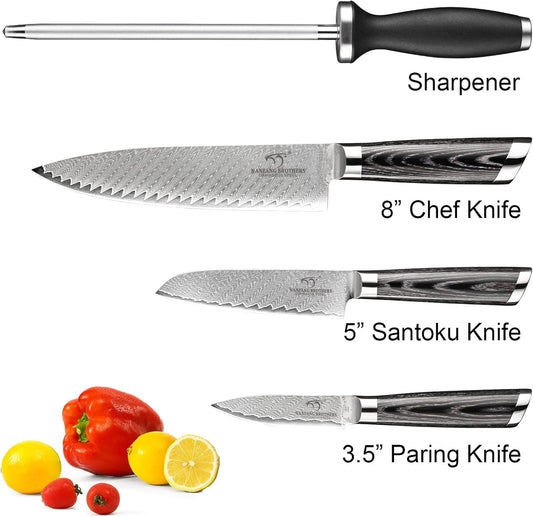 NANFANG BROTHERS Damascus Kitchen Knife Set,14 Pieces Drawer Knife Set,ABS Ergonomic Handle for VG10 Steel Professional Chef Knives Set with Block and Steak Knives