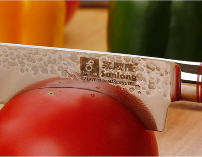 SUNLONG Usuba & Nakiri Knife 6.5 inch Fruit and Vegetable Knife Japanese Hammered Damascus Steel Super sharp - Natural Deer Horn Handle
