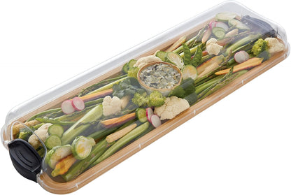 Farberware Build-A-Board Bamboo Cutting Board with Single Storage Compartment, Clear Locking Lid, Black Handles, Perfect for Charcuterie & Snacks