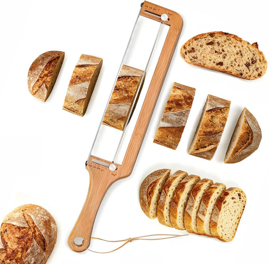 Adjustable Bread Slicer with Thickness Guide - Serrated Stainless Steel Blade, Suitableforsourdough bread knife for homemade bread,Bagel Slicers,and Ideal Baking Gift