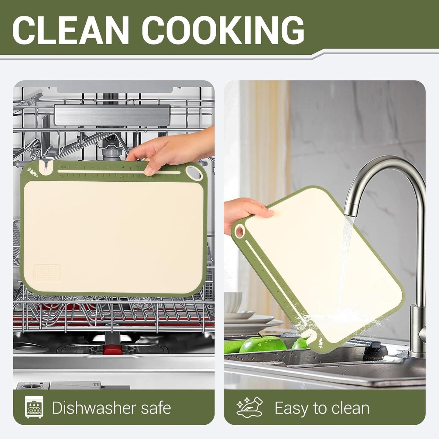 3PCS Plastic Cutting Board Set for Kitchen - Double-Sided with Built-in Juice Trough, Knife Sharpener, Non-Slip Edges, BPA-Free & Dishwasher Safe