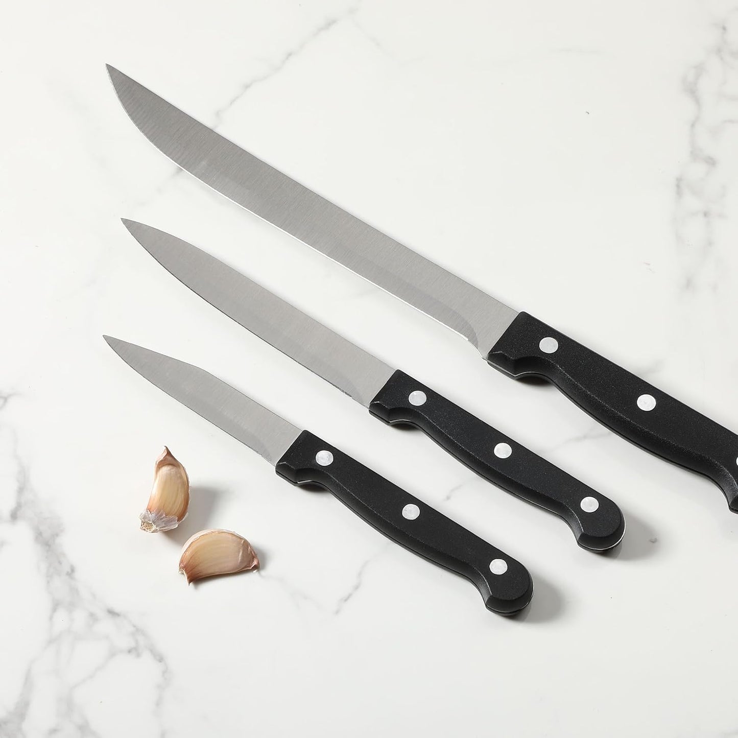 BAMBOO LAND- Kitchen Knife Set, 14 pcs, Stainless Steel Knife Set with Block and Sharpener